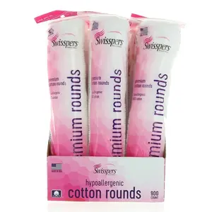 Swisspers Premium Cotton Rounds 900 Count Hypoallergenic Rounds Made in USA