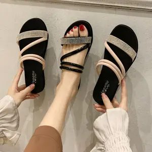Women's summer sandals for outdoor wear, comfortable slip-on slippers, flat fashionable slide sandals, beach shoes, women's casual sandals