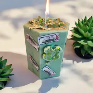 Money Candle - Decorative Candle with "100" Design, Green Color, and Wax, Ideal for Home Decor and Gifts - Ornaments