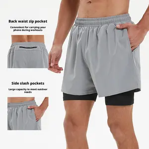 2026 New Fake Two-Piece Men's Fitness Shorts, Quick-Dry Anti-Embarrassment Swim Trunks for Beach & Running
