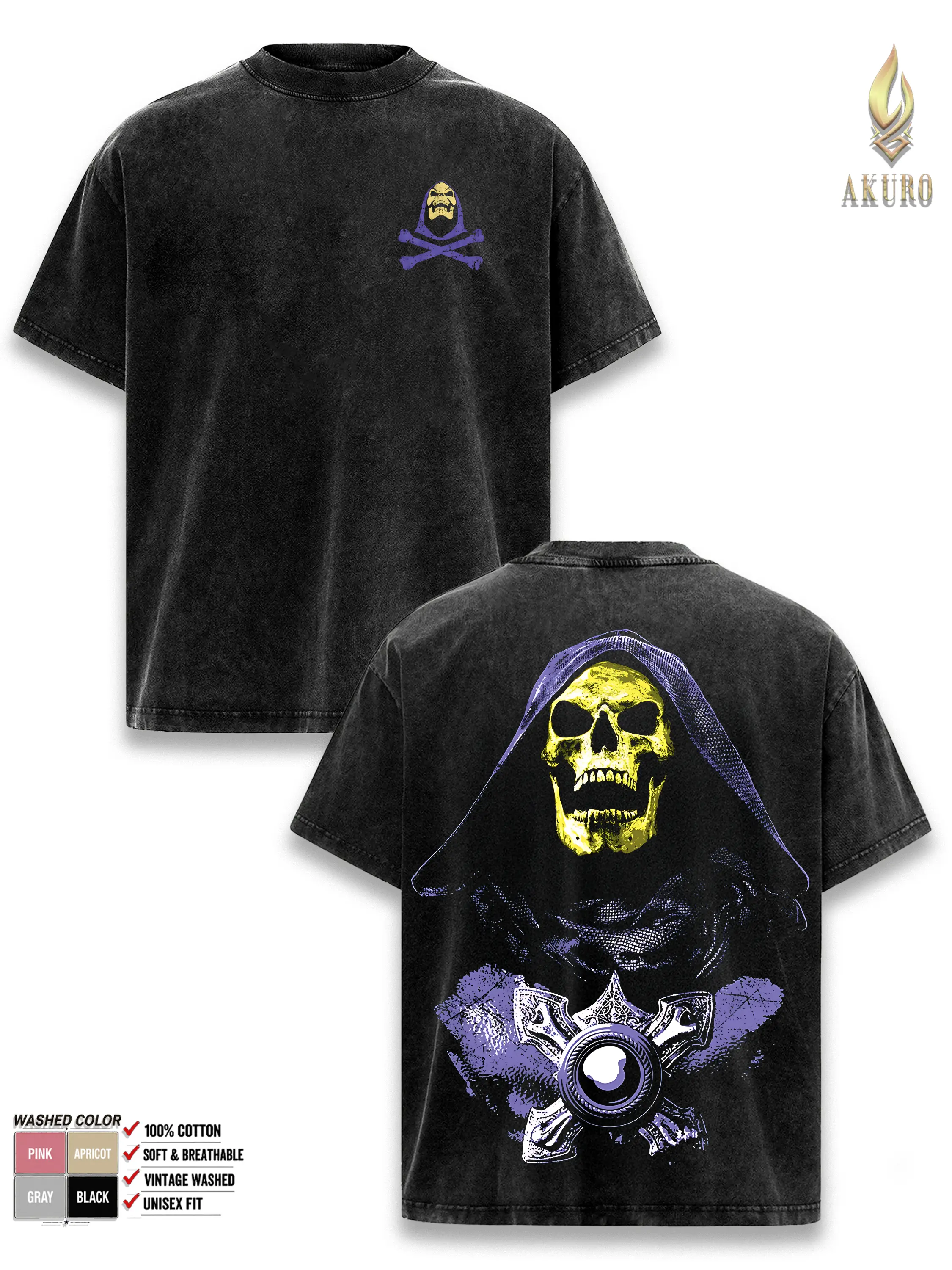3 Design 2026 Movie Skeletor T-Shirt Retro Masters Of The Universe Graphic Tee Vintage Lord Of Destruction SHIRT Oversized Streetwear Acid Wash Grunge Clothes US