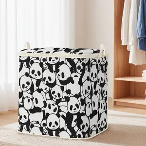 Large Capacity Cover Storage Box, Panda Pattern Print Bag, Foldable Organizer for Blankets Quilts Clothes, Durable Non-Woven Fabric, Home Organizers