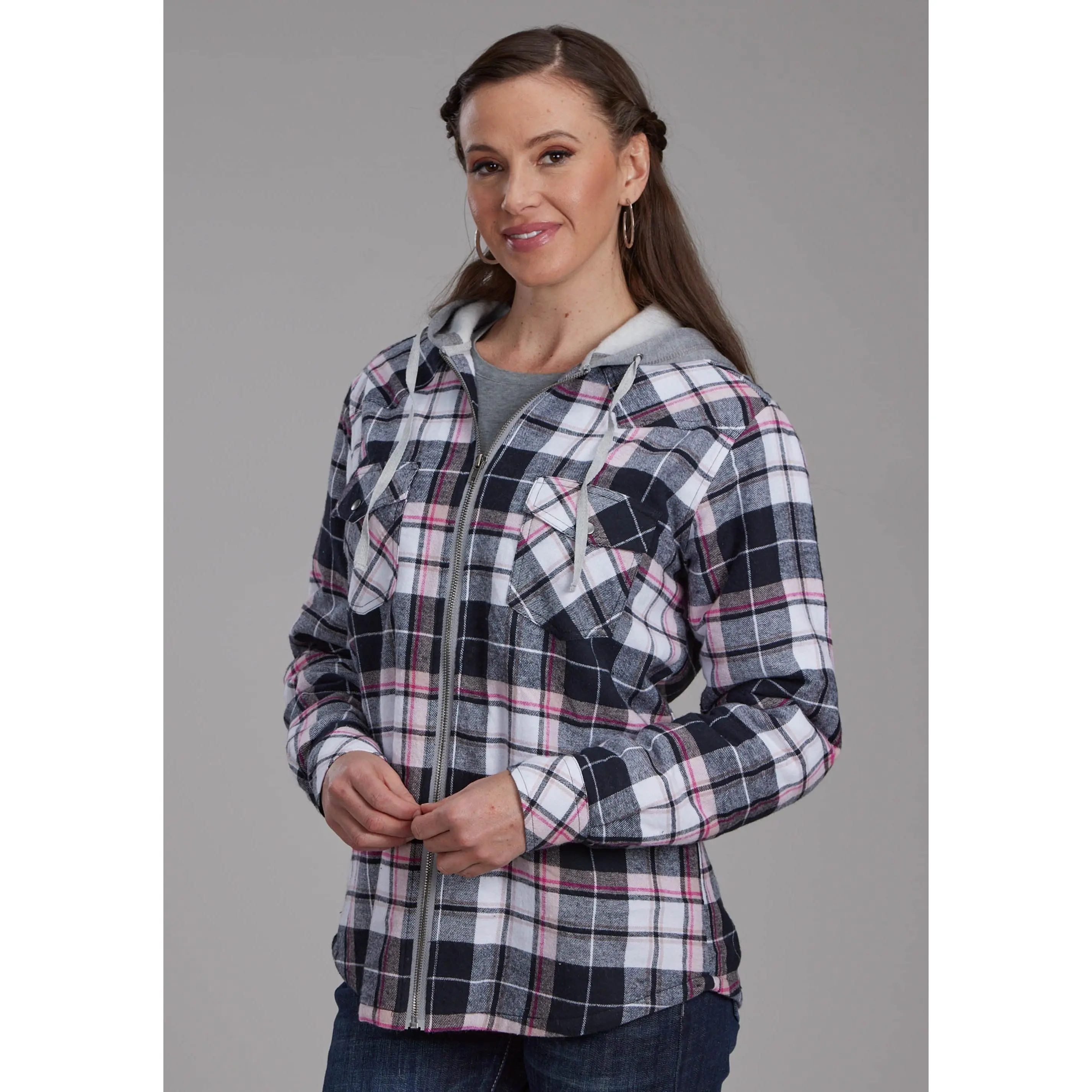 Womens Thermal Lined Flannel Shirt Snap Jacket