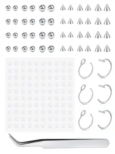 Fake Piercing Sticker Set, Fake Nose Rings Nose Cuff Stainless Steel Non-Piercing Fake Face Piercing Jewelry, Disposable Lip Nose & Eyebrow Stickers