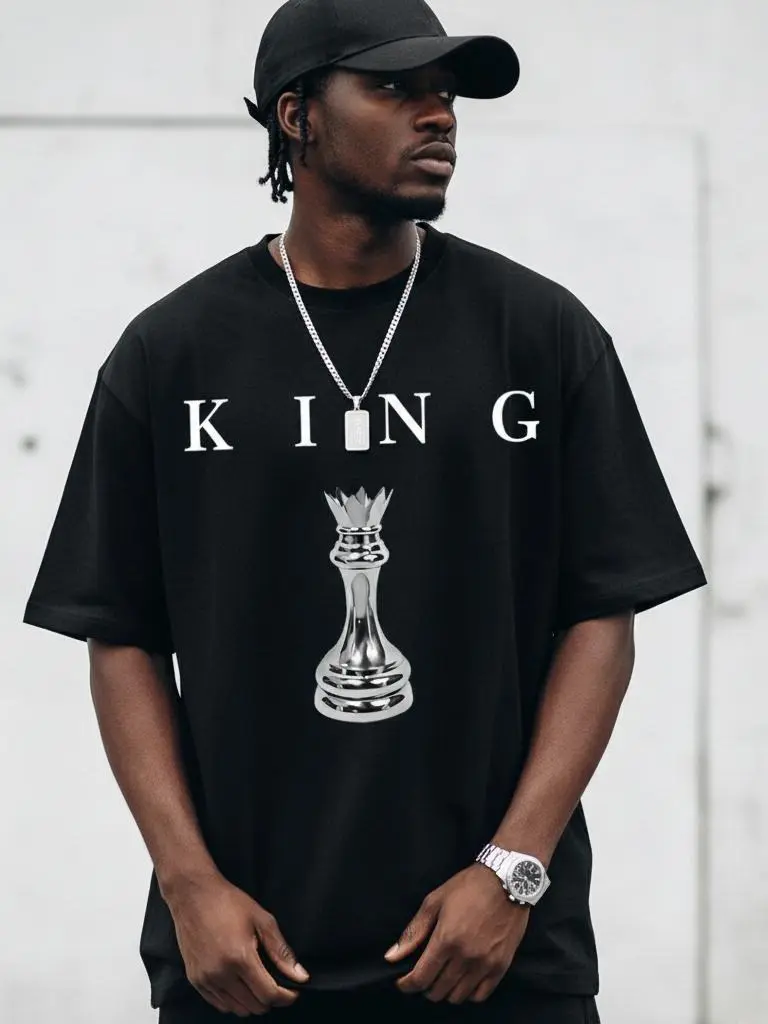 The King Men's T-Shirt, Classic 180GSM Cotton Garment with Chess King Graphic, Casual Short Sleeve Round Neck Menswear