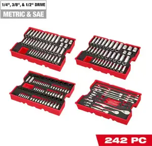 Milwaukee 48-22-9490 1/4"& 3/8"& 1/2" Drive Met & SAE Ratchet Socket Set 242PC