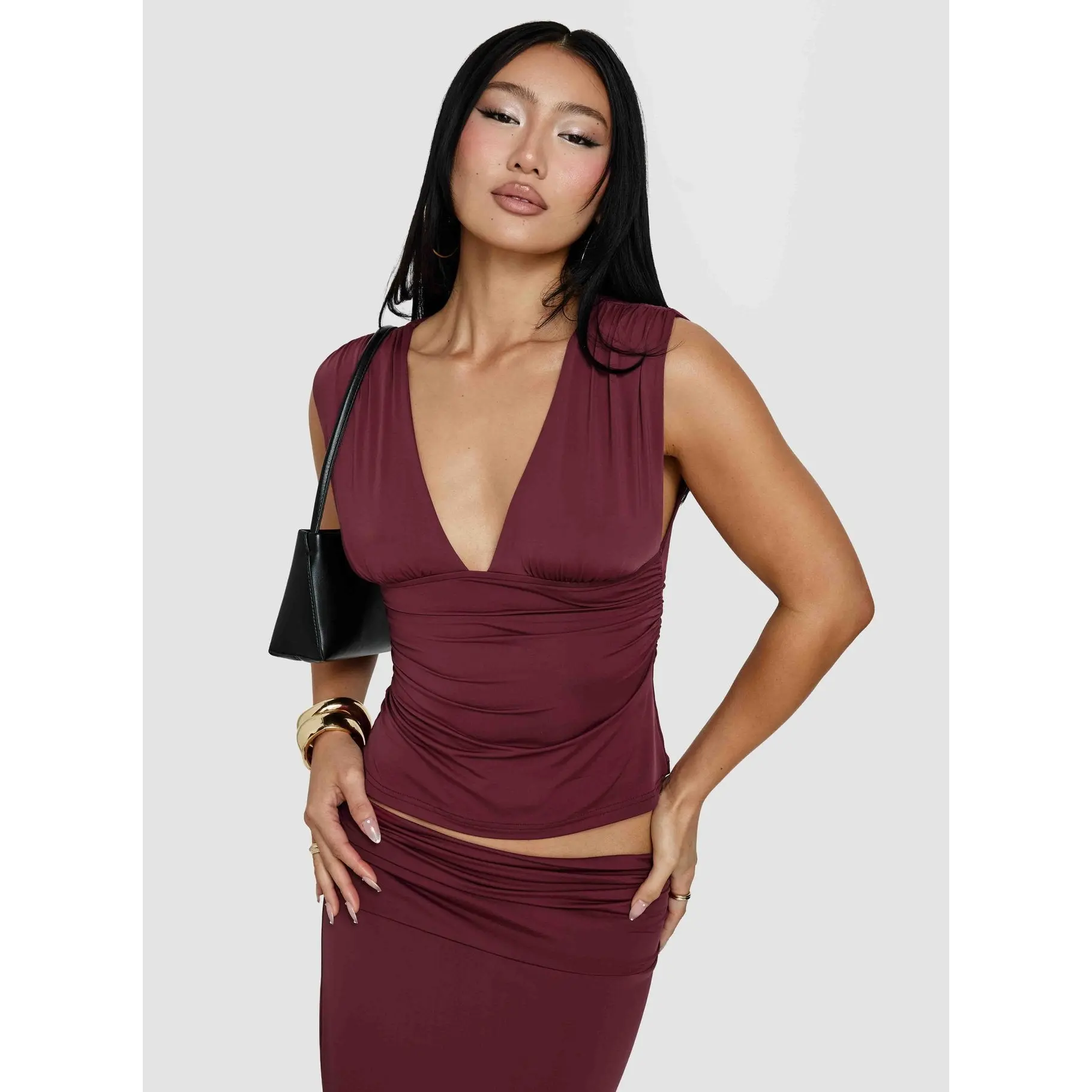 Liorah Thick Strap Plunge Neck Top Red