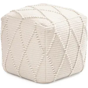 Handmade Pouf Ottoman Foot Rest, Comfortable Foot Stool, Decorative Floor Seating for Living Room, Bedroom & Home Decor Accent - Ivory