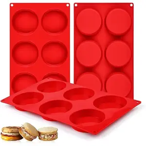 Silicone Egg Molds 3 Inch Round Kitchen Set for Baking Breakfast Sandwiches, Whoopie Pies, Corn Bread, Egg Bites & Tarts - Red - Bake