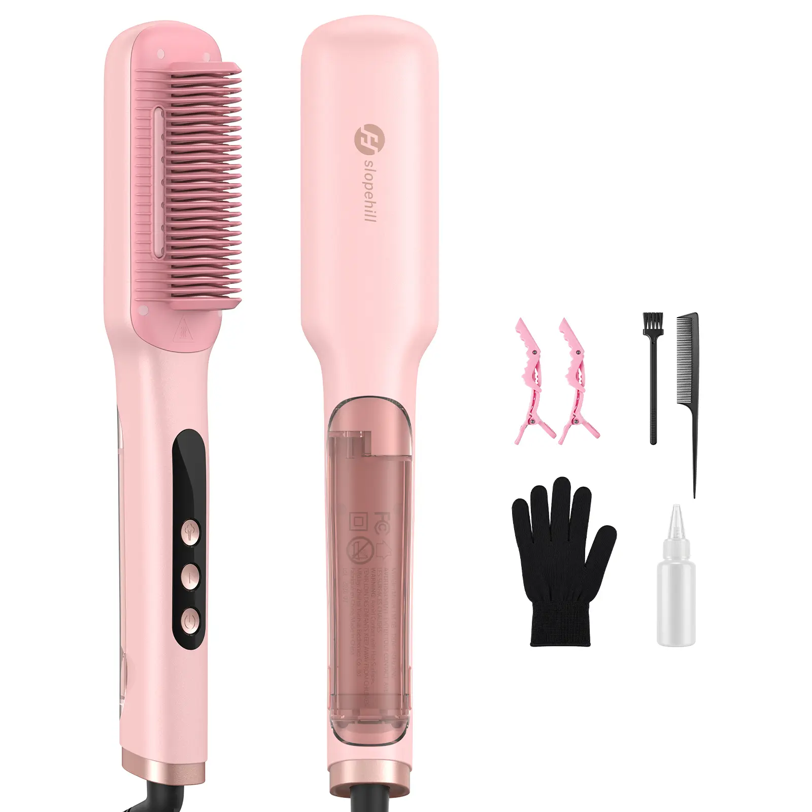 Slopehill Steam Hair Straightener Brush Tool - Lightweight Handle, 4 Heat Settings, 21mL Refillable Purified Water Tank, Smooth Finish for Thick Curly Hair techvibes