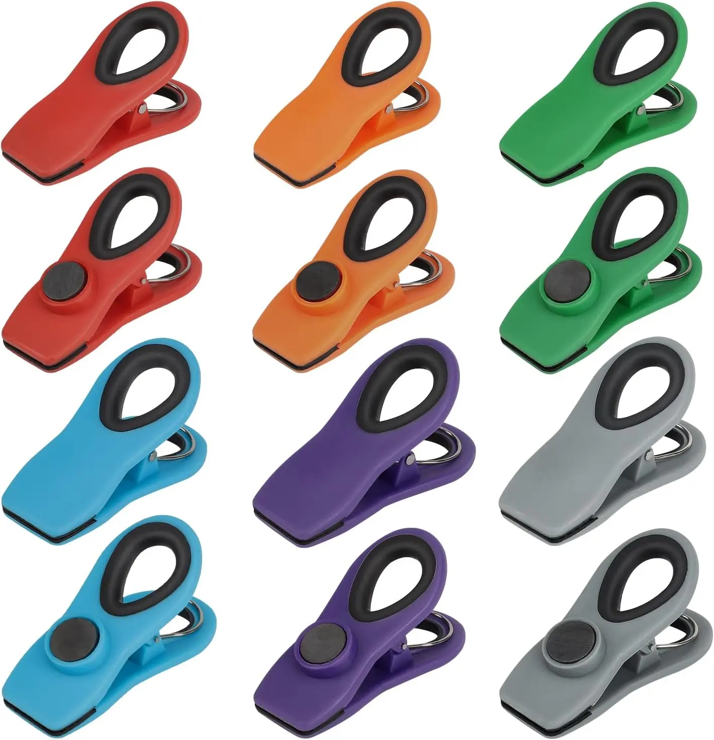 12 Pack Multicolor Magnetic Bag Clips for Food Storage, Reusable Plastic Chip Clips for Sealing Snack Bags, Bread Packaging, Cereal, Coffee, Frozen Food & Pantry Items, Colorful Kitchen Bag Closures for Freshness, Organization & Everyday Use