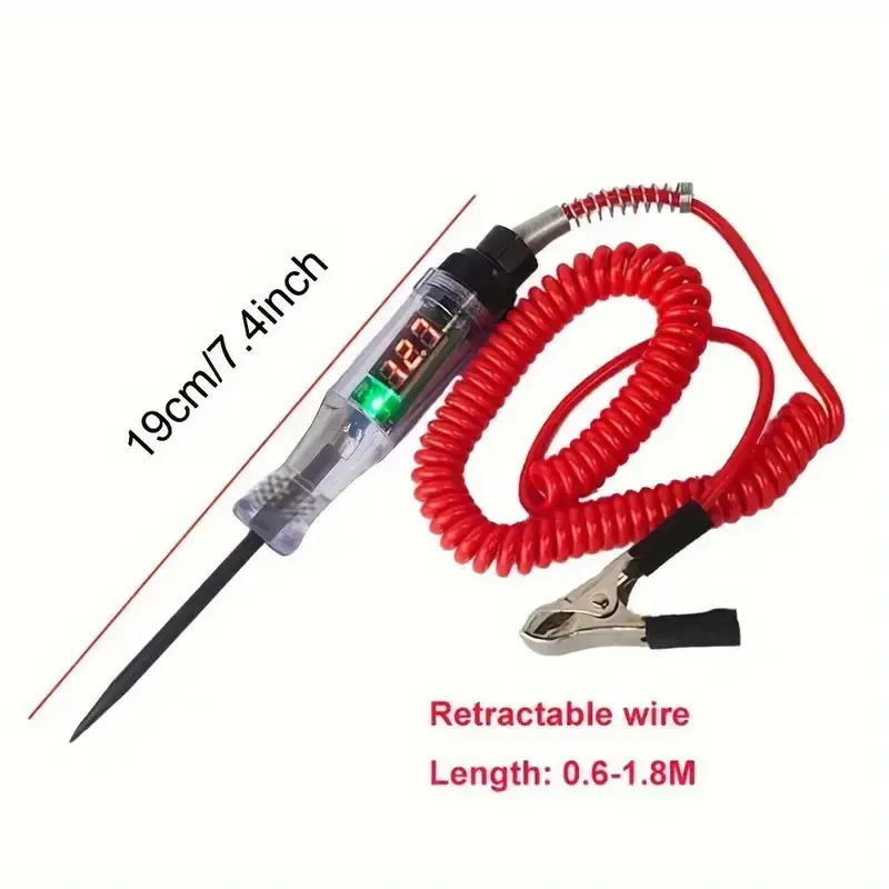 Digital LED Circuit Tester, 5V-90V Automotive Electrical Voltage Tester with Extended Spring Wire, Bidirectional Lighting Function, Compact Practical Design, and Pen Tip Protector