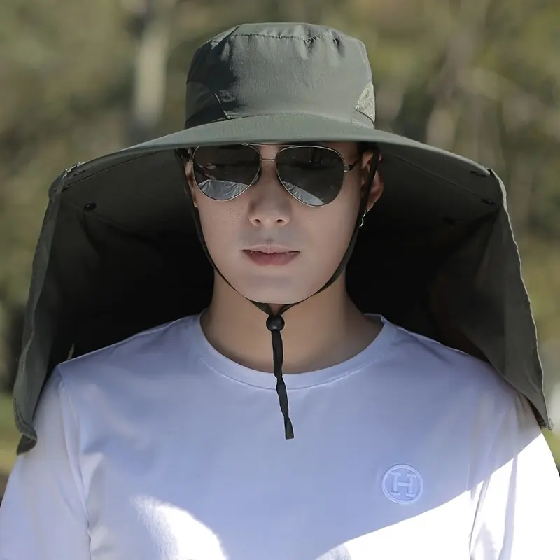 Hat Men's Sun Protection Waterproof Quick Dry Breathable Bucket Hat Spring Summer Fishing Neck Gaiter Casual Sun Hat Large Brim Outing Outdoor