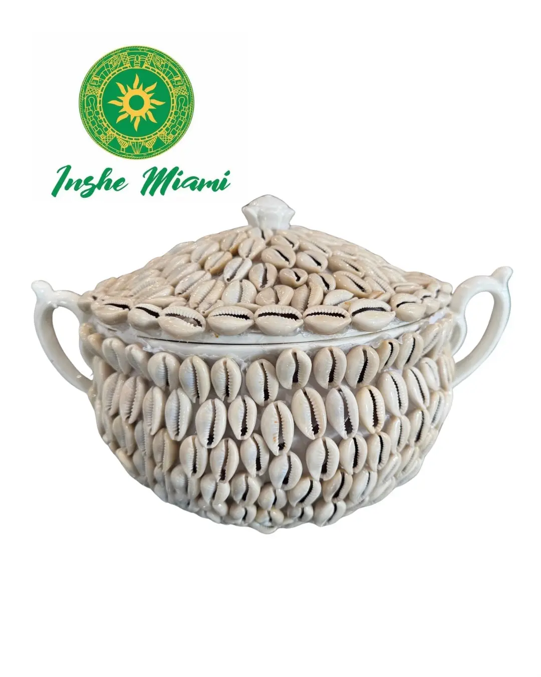 Aje Soup Tureen (Igba Aje) with Cowrie Shells – White Ritual Ceramic | Inshe Miami