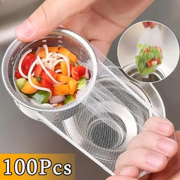 100pcs Polyester Fiber Sink Strainer Mesh Drain Filter Bags - High Stretch, Clog Prevention, Disposable, Easy Clean, Food Waste Collector for Kitchen & Bathroom, Best After-Sales Service, Menswear Socks Essential, 100Pcs Sink Strainer Mesh