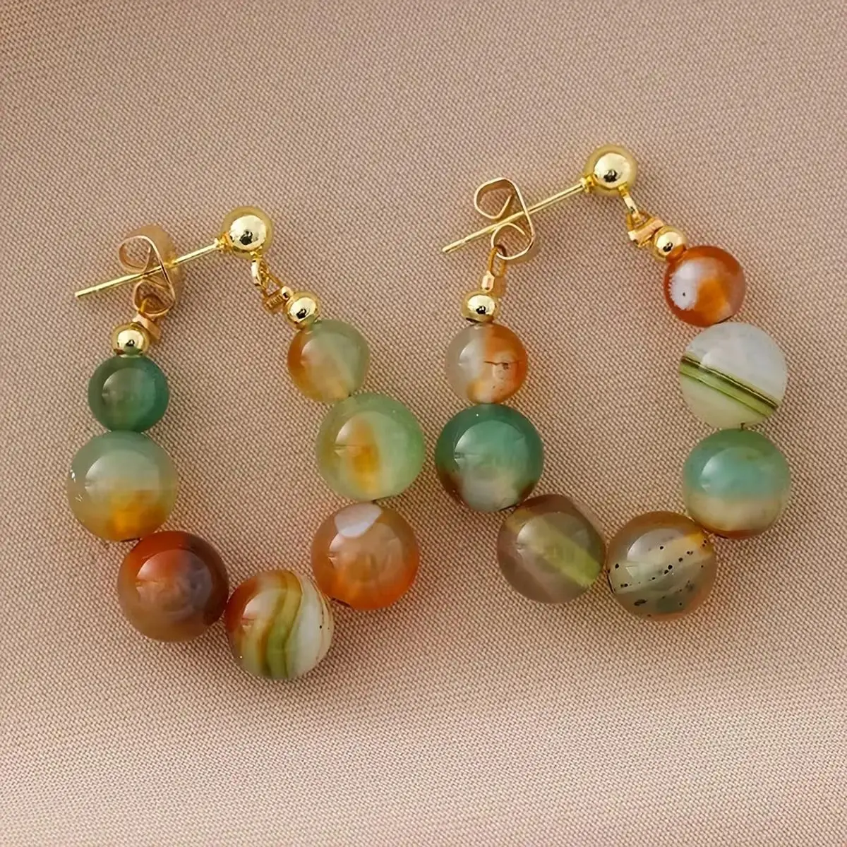 Women's Lightweight Handcrafted Bohemian Retro Agate Beaded Dangle Earrings - Elegant Colorful Drop Jewelry for Festivals, Leisure Outdoor Wear (Sports & Outdoor Recreation Accessory)