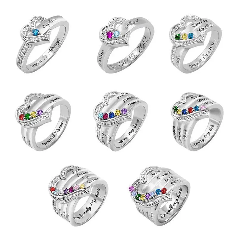 Custom Engraved Name Ring Personalized Ring with 1-8 Birthstones  Engagement Wedding Promise Rings for Women Mom Birthday Gifts