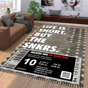 Life Is Short Buy The Sneakers Flannel Area Rug - Boho Geometric Print Shoe Box Label Soft Mat for Sneaker Room & Closet, Customizable Non-Slip Streetwear Decor Rug #SneakerRug #LifeIsShortBuyShoes #BohoGeometricDecor #SneakerRoomCarpet