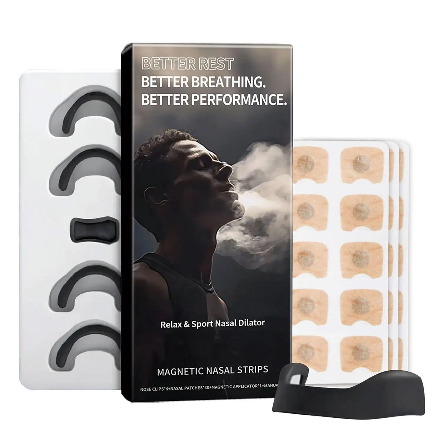 Magnetic Nasal Strips Starter Kit, 30pcs Nasal Patch & 1 Magnetic Applicator & 4 Nose Clips, Nasal Breathing Patch, Nasal Care Kit for Men & Women, Tr