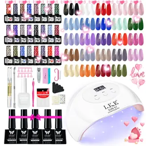 LKEnail Gel Nail Polish Set, Muliticolor Nail Supplies with UV LED Lamp & 24colors UV LED Color Gel with Base Matte/Glitter/Glossy Top Coat and Gel Polish Remover with Manicure kit, Finish DIY Nail Art for Women & Girls, Valentine's Day gift