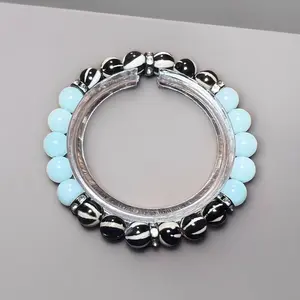 8mm Painted agate beads and natural amazonite bracelet