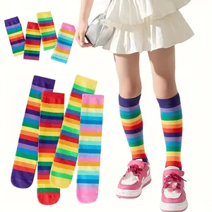 1 Pair of Girls' Cute Rainbow Calf Socks
