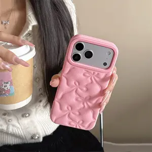 3D concave and convex puff bow | silicone soft shell | gift style | phone case 13 14 15 16 17 Pro Max Cover
