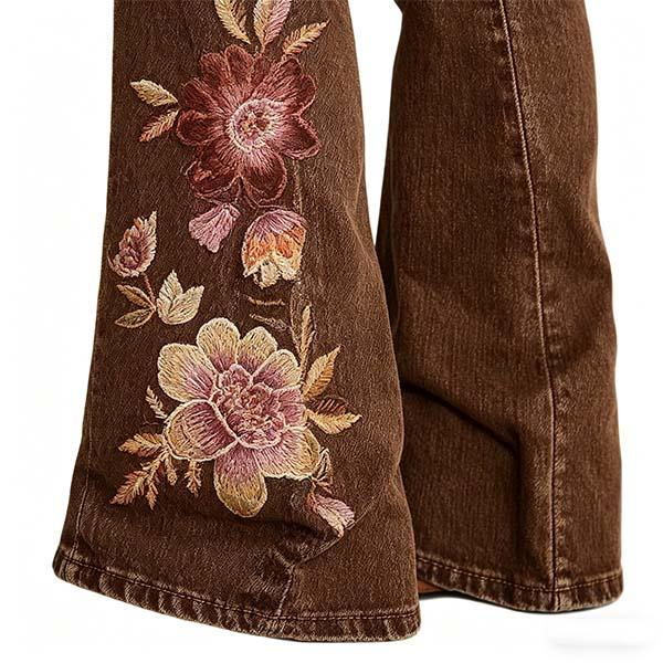 Vintage Embroidered Flare Jeans for Women, Western Style Slim Fit Casual Denim Pants
