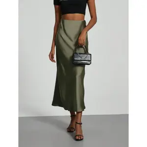 Women's Solid Color Satin Midi Skirt, Elegant A-Line Skirt for Party Holiday Vacation, Ladies Summer Clothes, Flowy Flared Skirt