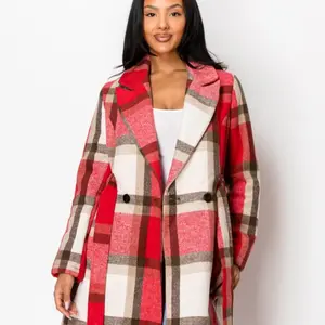 Women's Winter Coat: Light Up the Show Plaid Longline Jacket - Womenswear, Casual