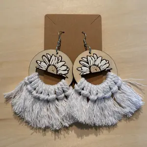 Macrame flower wooden earrings