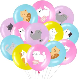 36 Pcs Cat Theme Party Latex Balloons Animal Print Decorations Cartoon Cat Party Favors For Boy Girls Kitty Theme Birthday Supplies, 12 Inches