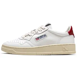 AUTRY Leather Logo Low-Top Fashion Sneakers for Women in White and Red Trending Shoes, House White Official Shoes to Get / Maison Mihara