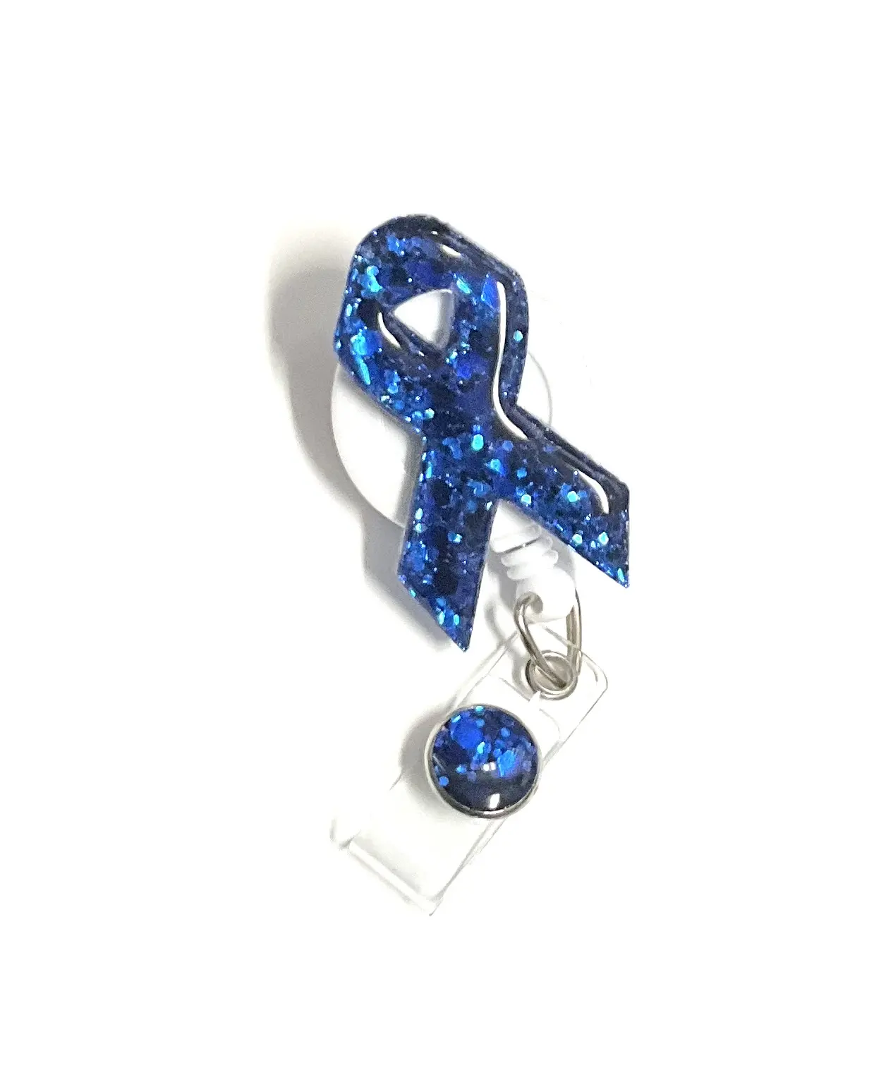 Dark Blue Awareness Ribbon, 2”, Retractable Swivel Alligator Clip, Autism, Parkinson’s, Arthritis, Colon Cancer Awareness