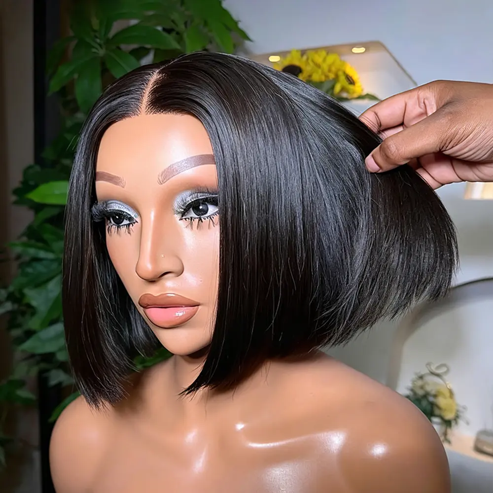 Straight Bob Wig 100% Human Hair 6x4 HD Lace Front Wig Blunt Cut Short Bob Wig Glueless Ready Wear Go Wigs Pre plucked Natural Hairline 180% Lace Wigs on Sale