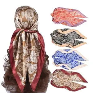 4PCS/set 35” Large Square Head Scarves Silk Like Neck Scarf Bandana Hair Sleeping Head Wrap Hair Scarfs for Women Turban