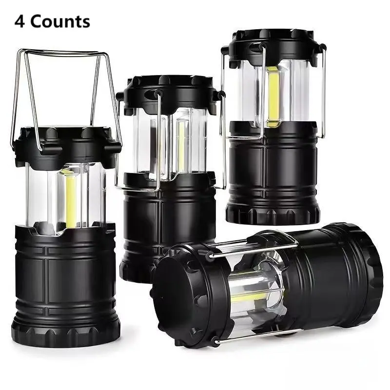 Camping Lanterns, 4 Counts/set Adjustable Brightness LED Light, Foldable Waterproof Survival Flashlight, Outdoor Camping Light, Suitable for Power Outage Home Emergency Camping Hiking, Camping Accessories