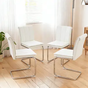 SAVEYOUR Modern PU Leather Dining Chairs Set of 4, White with Silver-Plated Metal Legs & Arc Frame, Quick Setup, Comfortable Stable Design for Kitchens, Living Rooms