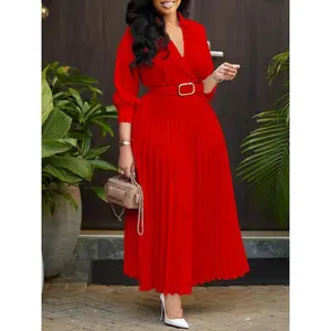 Women's Fashion 2025 Autumn New Elegant Solid Color Plus Size Dress Summer Casual