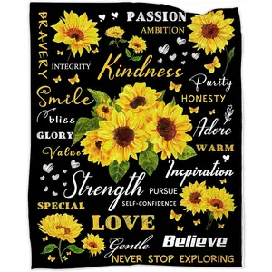 Sunflower Gifts for Women 60x80 Positive Healing Throw Blanket Super Soft Anti-Static Flannel Fleece for Bed Chair Sofa Couch Home Decor Birthday Christmas Mother's Day Gift