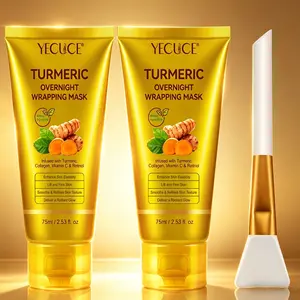Yecuce Turmeric Collagen Sleep Mask 75ML, Peel-Off Mask with Vitamin C & Retinol, Hydrating Smooth Firming Skin Care for Dry Dark Complexion