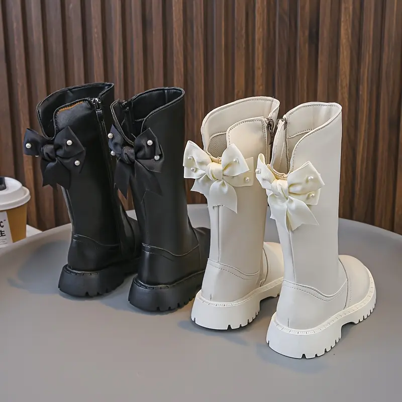 Girls' PU & EVA Long High Boots for Autumn Winter, Zipper