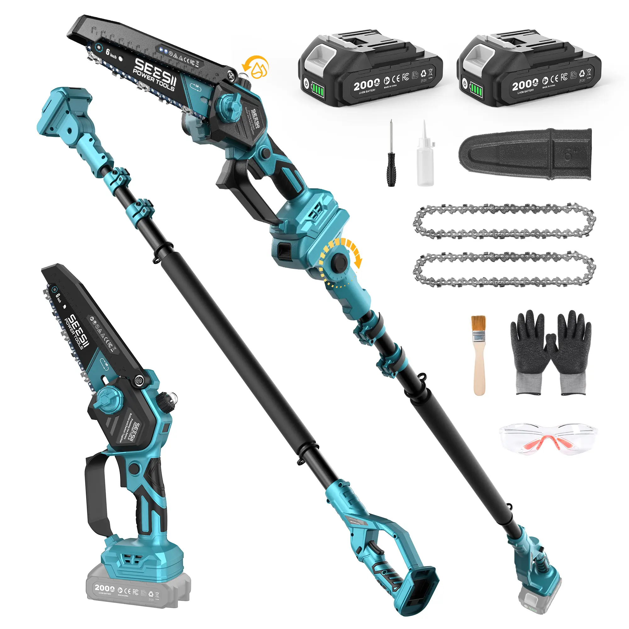 6 Inch Pole Chainsaw(2X2.0Ah Battery)