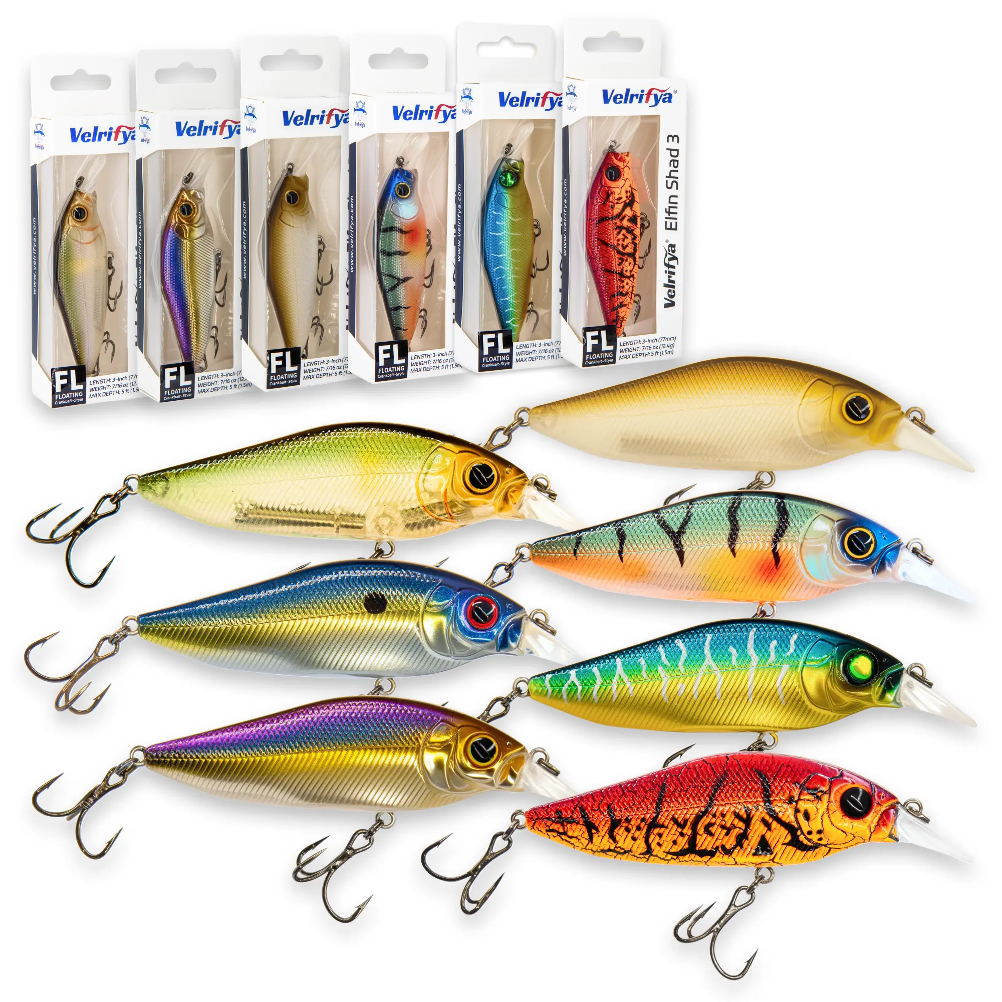 Velrifya Flat Sided Crankbait Elfin Shad 3 Medium Diving Hard Bait Artificial Fishing Lure Bass Fishing Lure Shad Bait Freshwater Fishing Lure Largemouth Bass Lure Casting Lure Baitfish Imitation Lake River Reservoir Fishing Tackle