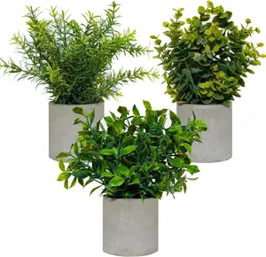 3 Sets Mini Potted Artificial Plants Indoors in Pots Fake Plants Eucalyptus Faux Plants Rosemary Plants for Office Desk Kitchen Bedroom Garden Decor Decorative