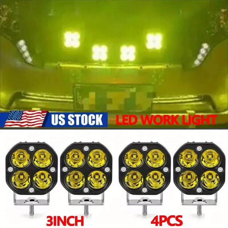 4pcs 3-Inch Amber LED Work Light Pods - 40W High Brightness Truck Auxiliary Working Lights, 12V-24V Durable Aluminum Housing & Iron Mounting Brackets, Led Lights For Truck
