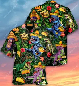 Taco T-Rex Unisex Hawaiian Shirt, Funny Dinosaur Aloha Shirt, Tropical Food Shirt, Summer Beach Casual Outfit, Sizes S–5XL