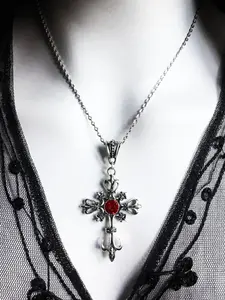 Easter Gothic Style Cross Pendant Necklace, Retro Rhinestone Decor Elegant Necklace for Party, Daily Clothing Decor, Trendy All-match & Exquisite Jewelry for Birthday Gift, Jewelry Gifts