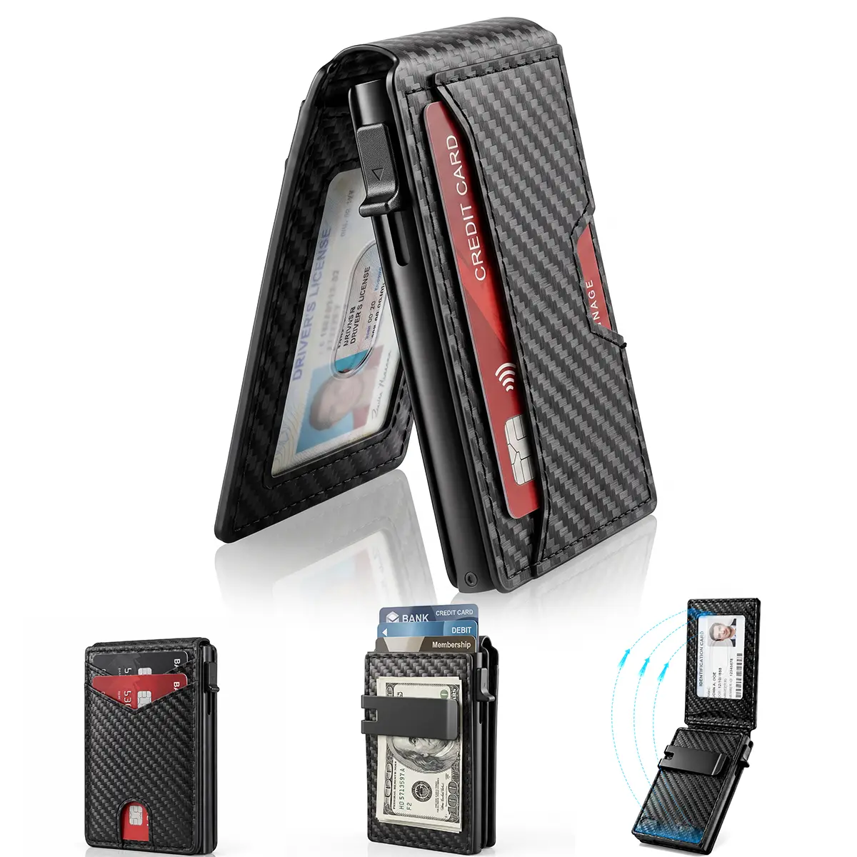 Portable Wallet for Men, Minimalist Slim Wallet with Money Clip & ID Window, RFID Blocking Smart Pop Up Card Wallet, Magnetic Closure Card Holder