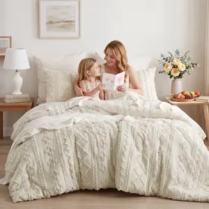 【Mothers'Day Gifts】Bedsure Tufted Boho Decorative Bedding Set Comforter Boho Bed Set, GentleSoft 3 Pieces Farmhouse Shabby Chic Embroidery Bedding, Soft Jacquard Comforter for All Seasons Gifts